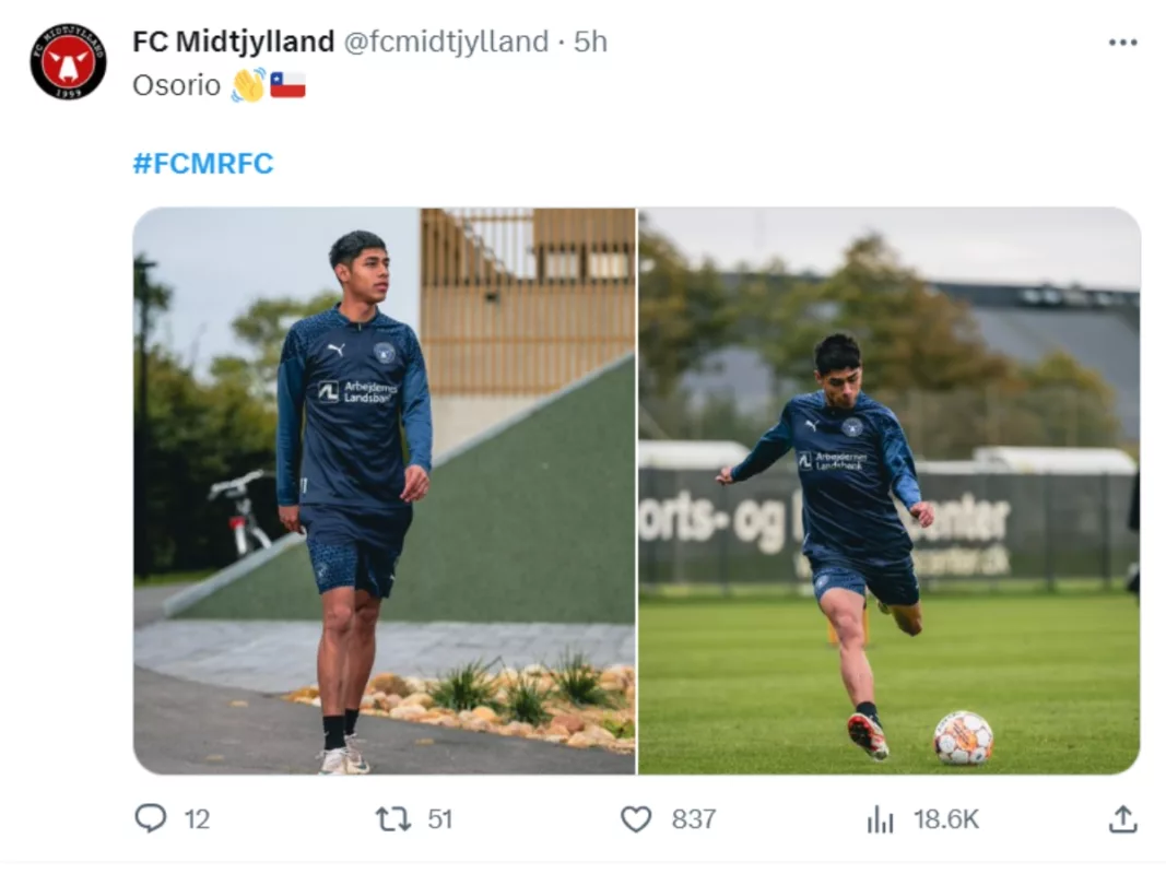 Le ponen ojo: el exazul Darío Osorio se convierte en objeto de atención del FC Midtjylland