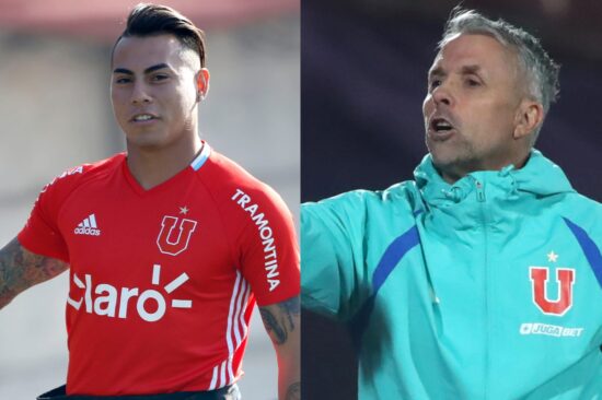 Eduardo Vargas y Gustavo Álvarez con indumentaria de Universidad de Chile